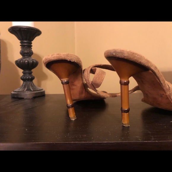 Lily Holt camel suede pumps size 8 bamboo heel - Picture 4 of 14